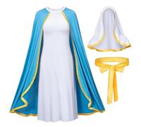 HoveeLuty Disfraz de Virgen María para Mujer, Disfraz religioso bíblico, Incluye Falda con Capa, pañuelo Blanco y cinturón para Cosplay navideño, de Jesús Talla S, bíblico para Mujer
