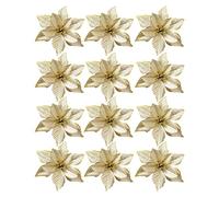 HoveeLuty Flores Artificiales de Navidad, Flores de Pascua con Purpurina navideña, Flores Artificiales Doradas, decoración de árbol de Navidad, 15cm, 12 Uds.