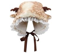 HoveeLuty Gorro de ciervo, gorro navideño kawaii, de alce con ribete de encaje, kawaii, accesorios navideños Y2k, navideño, peludo