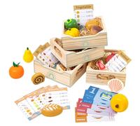 HoveeLuty Juego de Comida de Madera, 4 Tipos de Comida Bonita en Cesta, Juguetes de Cocina de Madera, Compra y Venta imaginaria de Juguetes Montessori para niñas y niños Mayores de 3 años