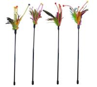 HoveeLuty Juguete de varita para gatos, 4 varitas interactivas para gatos con campana fuerte, juguete de palo de 20 pulgadas con mango antideslizante, plumas para gatitos y plumas para mascotas