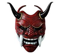 HoveeLuty Máscara de Oni, máscara japonesa Hannya de látex, de samurái de rostro completo con colmillos y cuerno de buey, de diablo de terror de 28 x 24 cm con banda elástica para Halloween