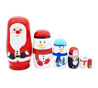 HoveeLuty Muñecas Rusas de Madera apilables para Navidad, 6 Unidades, con diseño de Papá Noel, pingüino, muñeco de Nieve y Oso Polar, para niños, Adultos, Fiestas, decoración del hogar.