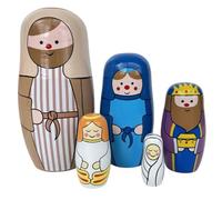 HoveeLuty Muñecas Rusas Matrioska, 5 Piezas de Madera apilables con Motivos de Jesús y Natividad, para Navidad, Pascua, cumpleaños y niños pequeños de 1 a 3 años.