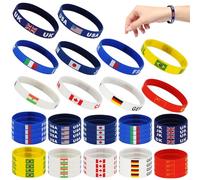 HoveeLuty Pulseras de goma (50 unidades, 10 pulseras de silicona con banderas de países, de goma con banderas nacionales, de patrióticas para eventos, regalos para fanáticos del depo