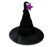 HoveeLuty Sombrero de bruja de 15 pulgadas de fieltro negro fruncido con estrella morada. Disfraz de bruja para Halloween, para mujer, para fiesta de cosplay, decoración de brujas, sombreros de, disf