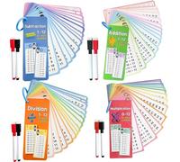HoveeLuty Tarjetas de Memoria de matemáticas, 4 Juegos, Tarjetas de multiplicación borrables del 0 al 12, educativas de matemáticas con bolígrafos para niños, de Suma, resta, división y m