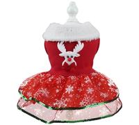 HoveeLuty Vestido navideño para Perro, Adorable Disfraz navideño Festivo Bordado Rojo para Perro con Apliques de Reno y Copos de Nieve, Disfraz para Mascota para fotografía de Fiesta