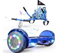 Hoverboards con Kart, 6,5" Hover boards con Asiento, Hover board con Silla para Niños y Adultos, Batería 4 AH, Música Bluetooth y Luces LED, 7KG Hover Board con Hoverkart 5,6KG