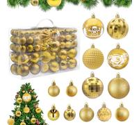 HOVIBU 100pcs Bolas de Navidad Dorado, Adornos Arbol Navidad con Cordón, Mate, Brillante Bolas Navidad, para Decoracion Navidad, Boda, Reutilizable