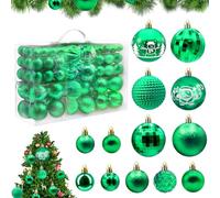 HOVIBU 100pcs Bolas de Navidad Verde, Adornos Arbol Navidad con Cordón, Mate, Brillante Bolas Navidad, para Decoracion Navidad, Boda, Reutilizable