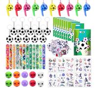 HOVIBU 112 pcs Artículos de Fiesta Fútbol de Cumpleaños, Regalos para Niños, Relleno Piñata de Cumpleaños con Llavero Futbol, Silbato, Bolsa de Regalo, Fútbol Gyro