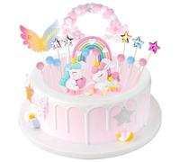 HOVIBU 20 unidades de decoración para tartas de unicornio, incluyendo unicornios, arco iris y globos, estilo soñador e infantil, adecuado para cumpleaños