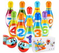 HOVIBU Bowling Set, 12 Piezas Bolos Infantiles con 10 Bolos y 2 Bolas, Bowling Niños de Exterior y Interior, Juguetes Montessori 3 4 5 6 Años, Regalos Educativos para Niños