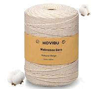 HOVIBU Hilo Macramé 3mm x 300m, Cuerda Beige, Cordón Natural de Algodón para Tapices, Colgadores de Plantas, Manualidades, Bricolaje y Decoración Bohemia del Hogar