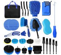 HOVIBU Kit Limpieza Coche, 30 Piezas Juego de Limpieza de Coche para Interior y Exterior, Set de Lavado de Coches con Cepillos, Esponjas de Pulido, Paños de Microfibra, Práctica Bolsa