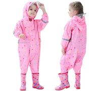 Hovkib Impermeables para Niñas Niños Chubasqueros Chaquetas Ligero Capa de Lluvia Bebé Encapuchado Mono de Bolsillo Estampados Reflectante Abrigos Impermeables Unisex Niños 1-10 años