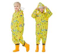 Hovkib Traje de Lluvia Niños Niñas Chubasquero de Una Pieza Niños Mono Impermeable Transpirable Poncho de Lluvia Ligero Traje de Barro Cremallera Ropa de Lluvia 7-9 Años