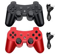 Hovlian Controlador inalámbrico para PS3, joystick remoto integrado de doble vibración compatible con Playstation 3, con cable de carga (negro + rojo)