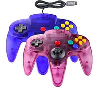 Hovlian Paquete de 2 mandos clásicos, con cable de 64 bits para consola N64 (azul transparente y morado transparente)