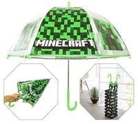 Paraguas infantil de burbujas de dibujos animados, paraguas de campana, paraguas de viaje, paraguas de cúpula con mango torcido para niñas y niños de 3 a 7 años, Minecraft-Verde, Small, Campana