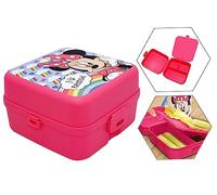 HOVUK Caja de aperitivos de Minnie Mouse de 14 cm, 3 compartimentos, estilo bento, a prueba de fugas, contenedor de preparación de comidas para niñas de 3 años o más
