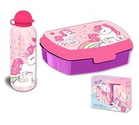 HOVUK Fiambrera de unicornio y botella de agua de aluminio de 500 ml para niños, viajes de vuelta a la escuela, juego de sándwich para niños a partir de 3 años