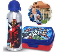 HOVUK Juego de 2 fiambreras de Marvel Avengers con botella de agua deportiva de aluminio de 500 ml, sin BPA, reutilizable y a prueba de fugas, para escolares, caja de aperitivos de plástico y botella