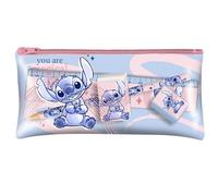 HOVUK Juego de 5 estuches de papelería para niños a partir de 3 años, Disney Sttch, 18 x 9 cm (LxW), 16 cm ruler, Neceser de maquillaje