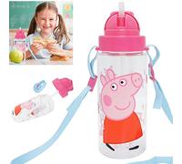 HOVUK Peppa-Pig - Botella de agua para niños de 500 ml, sin BPA, boca ancha y ligera, a prueba de fugas, para niñas de 3 años