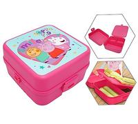 HOVUK Peppa-Pig - Lonchera de 14 cm, recipiente de plástico apto para alimentos, apto para microondas y lavavajillas, caja de sándwich para niños y niñas de 3 años