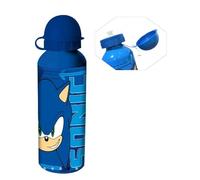 HOVUK Sonic Character - Botella de agua deportiva para niños, 21 cm, botella de agua reutilizable de aluminio azul, 500 ml, botella de viaje ligera para niños a partir de 3 años