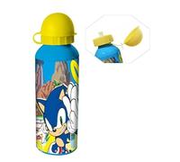 HOVUK Sonic Character - Botella de agua para niños para la escuela, 500 ml, botella de agua amarilla de aluminio a prueba de fugas, 21 cm, bonita botella sin BPA para niños a partir de 3 años