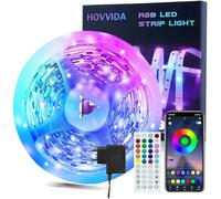 HOVVIDA Tira LED de 5 metros, 30 LED/metro, multicolor, 1 x 5 m, aplicación y mando a distancia, 150 LED, 24 V RGB LED, modo música, LED para dormitorio, salón, cocina, dormitorio, bar, fiesta
