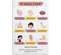 How to Perform Wudu Guide Laminated Islamic Ablution Step Chart for New Muslims Kids Bathroom Mosque Decor Waterproof(Unframed,12x18inch(30x45cm))