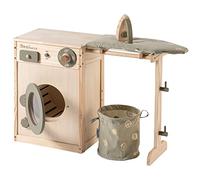 howa Lavadora infantil de madera Lavadora para niños con tendedero, tabla de planchar, cesta de ropa y plancha 48142