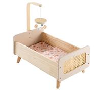 howa Miniflowers 2160 - Cama para muñecas de madera con móvil (incluye ropa de cama, accesorios para muñecas)