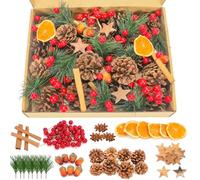 HOWAF 108 Piezas Corona de Adviento de Navidad Decoración, Bayas Rojas, Naranja Deshidratada, Canela en Rama, Anís Estrellado, Ramas de Pino Artificial, Piñas para Decorar Corona navidad Guirnaldas