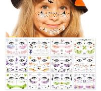 HOWAF 12 Tatuaje Halloween Cara Tatuajes Halloween Niños Brujas Arañas Calabaza Pegatinas Cara Halloween Tatuajes Temporales Niños Decoracion Halloween Maquillaje Accesorios Halloween Regalos Niños