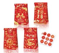 HOWAF 12pcs Chinese New Year Gift Bags Treat Bag, Chinese Spring Festival Sweet Candy Bags with Stickers