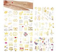 HOWAF 134PCS Novia y la Novia de Equipo Tatuajes Temporales Despedida de Soltera Tatuajes Impermeable Falso Pegatinas para Decoración de Boda Fiesta de Noche Despedida de Soltera Accesorios