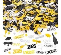 HOWAF 1500 piezas Confeti de Graduación 2026, suministros para fiesta de Decoración graduación oro negro y plateado con Estrellas Birrete feliz graduacion 2026
