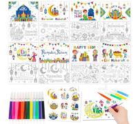 HOWAF 16 Tarjetas de Eid Mubarak Decoracion para Colorear, Eid Mubarak Tarjetas de Colorear Tarjetas de Felicitación Eid Mubarak Tarjetas de Ramadan Mubarak Decoracion Regalo para Islámico Musulmán