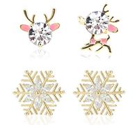 HOWAF 2 Pares Pendientes Navidad para Mujeres Niñas Regalo Joyería de Navidad, Reno Copo de Nieve Pendientes, Brillantes Pendientes de Circonita de Navidad, Pendientes de Piedra de Cristal de Navidad