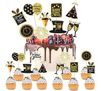 HOWAF 20 Decoracion Fin de Año 2026 Cake Topper, Happy New Year Cupcake Toppers Nochevieja Decoracion Tartas Año Nuevo Topper Tarta para Cotillon Nochevieja 2026