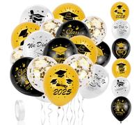 HOWAF 2025 Fiesta de Graduación, 30 PCS globos de látex oro y negros,plateados,Fiesta de graduación Globos Decoración,globos graduación con Sombrero graduación para niños y niñas graduación Decoración