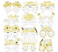 HOWAF 24 Cotillon Nochevieja 2026 Gafas Fin de Año Gafas Happy New Year, Accesorios Photocall Nochevieja para Decoracion Fin de Año 2026, Oro Blanco