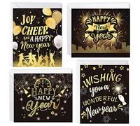 HOWAF 24 Tarjeta Felicitacion Nochevieja 2027 con Sobres, Happy New Year Tarjeta de Felicitación Feliz Año Nuevo, Regalo para Decoracion Fin de Año, Cotillon Nochevieja 2027, Oro Negro