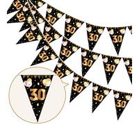 HOWAF 30 Cumpleaños Pancarta Triángulo Oro Negro,30 Cumpleaños Banderines Decoracion,30 Guirnalda Feliz cumpleaños de cumpleaños de 30 años de Aniversario para Hombres y Mujeres, 7.4 x 10.8 Pulgadas