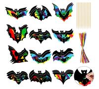 HOWAF 36 Piezas Halloween Scratch Art para Niños, alloween Decoracion Murciélago Papel de Rascar Creativo Manualidades Halloween Regalos para Niños Juguetes con 18 Lápices de Madera
